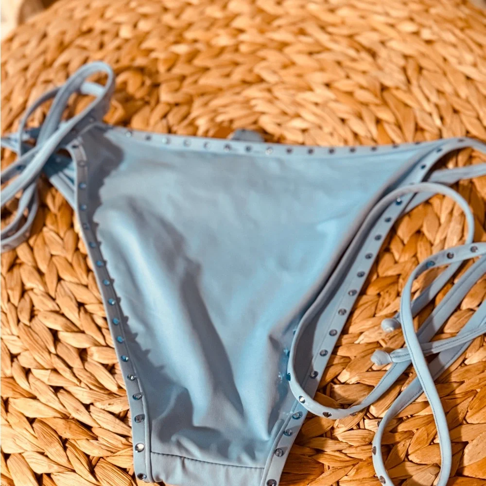 SKIMS Light Blue Tie-Side Bikini Bottom with Stud Trim